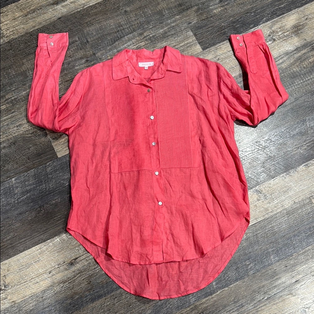 Hanna G Coral Button-Up 100% Linen Blouse